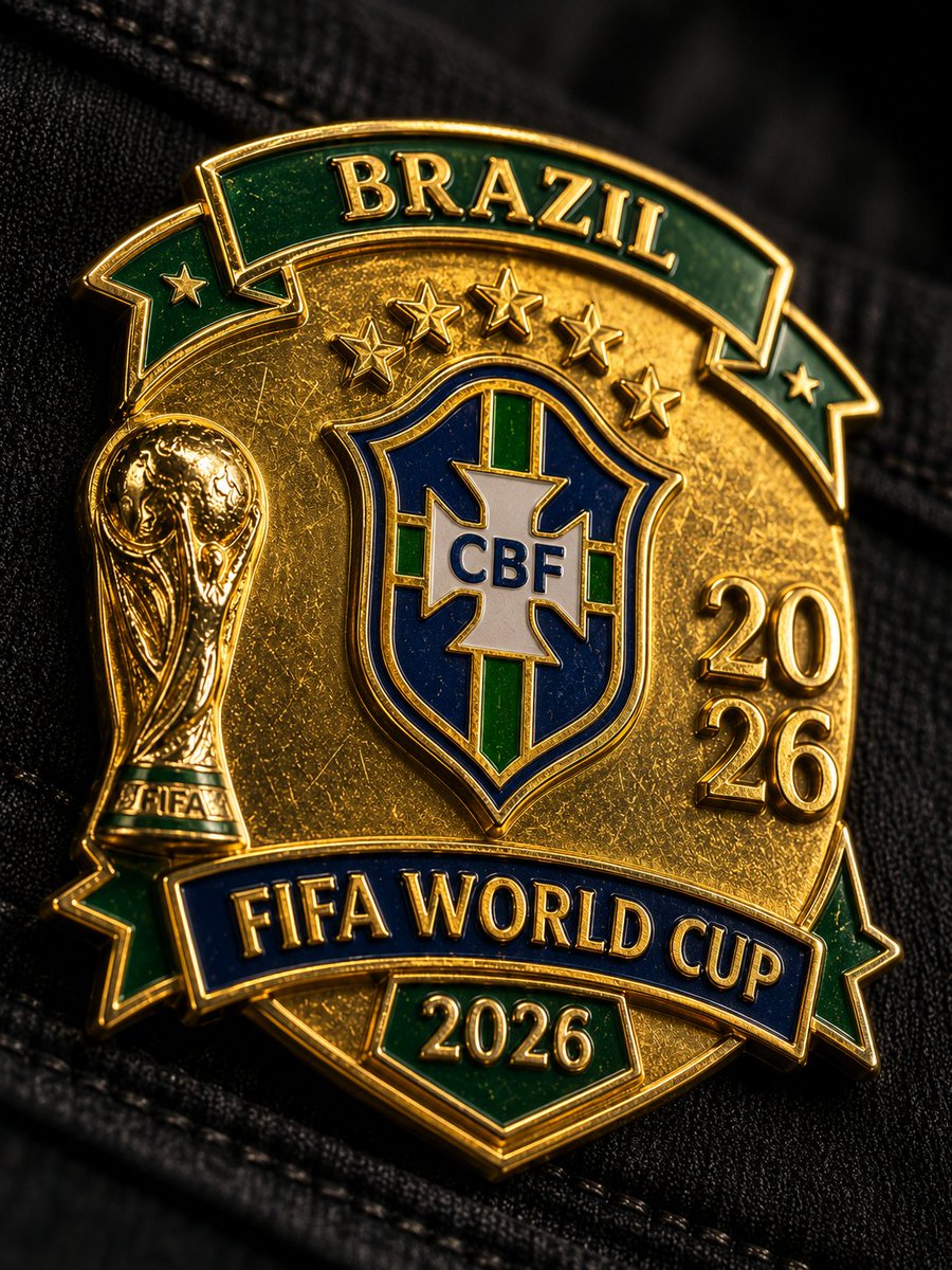 一枚占据视觉中心、填满 3:4 微距画面 70% 的 [Team_Name] FIFA 2026 世界杯珐琅徽章,其闪亮的金色表面呈现出物理上精准的反射、折射以及细微的磨损痕迹…