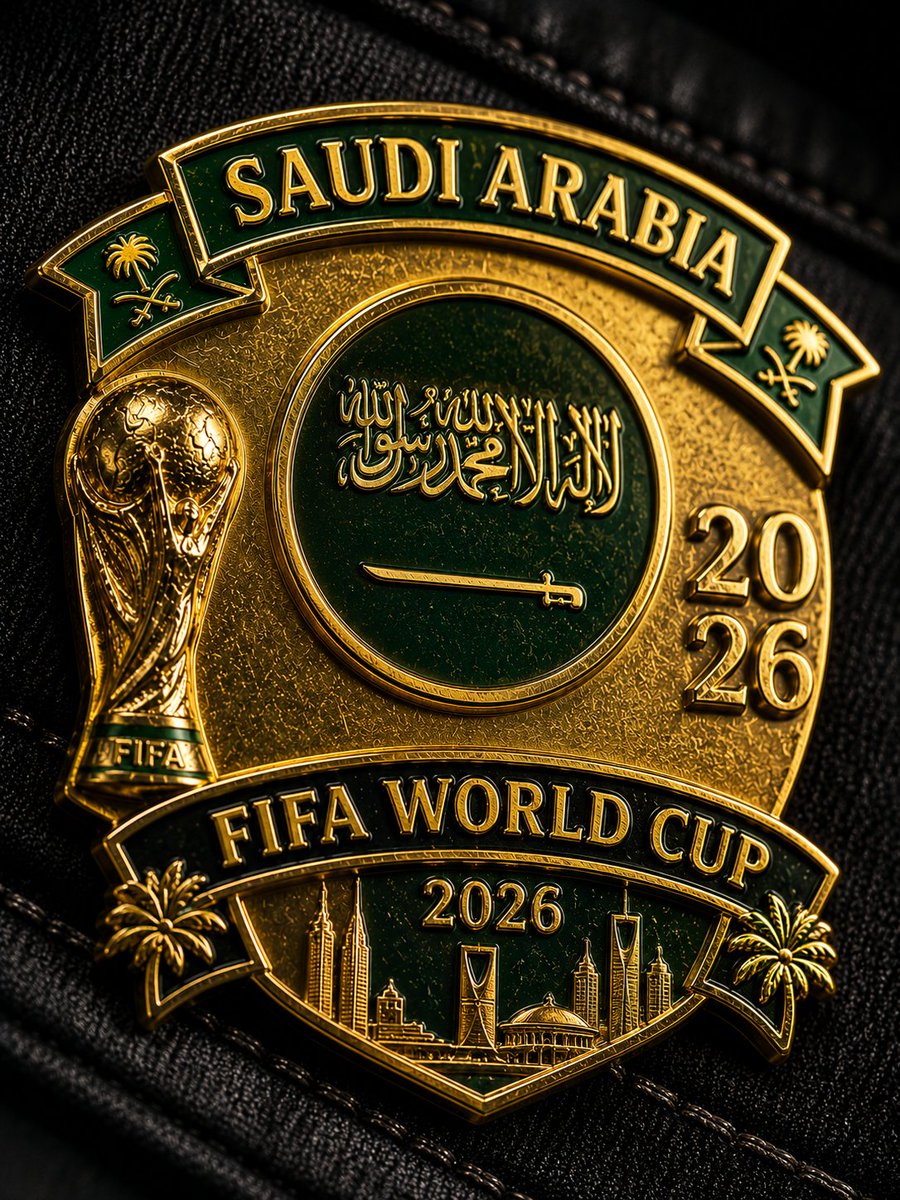 一枚占据视觉中心、填满 3:4 微距画面 70% 的 [Team_Name] FIFA 2026 世界杯珐琅徽章,其闪亮的金色表面呈现出物理上精准的反射、折射以及细微的磨损痕迹…