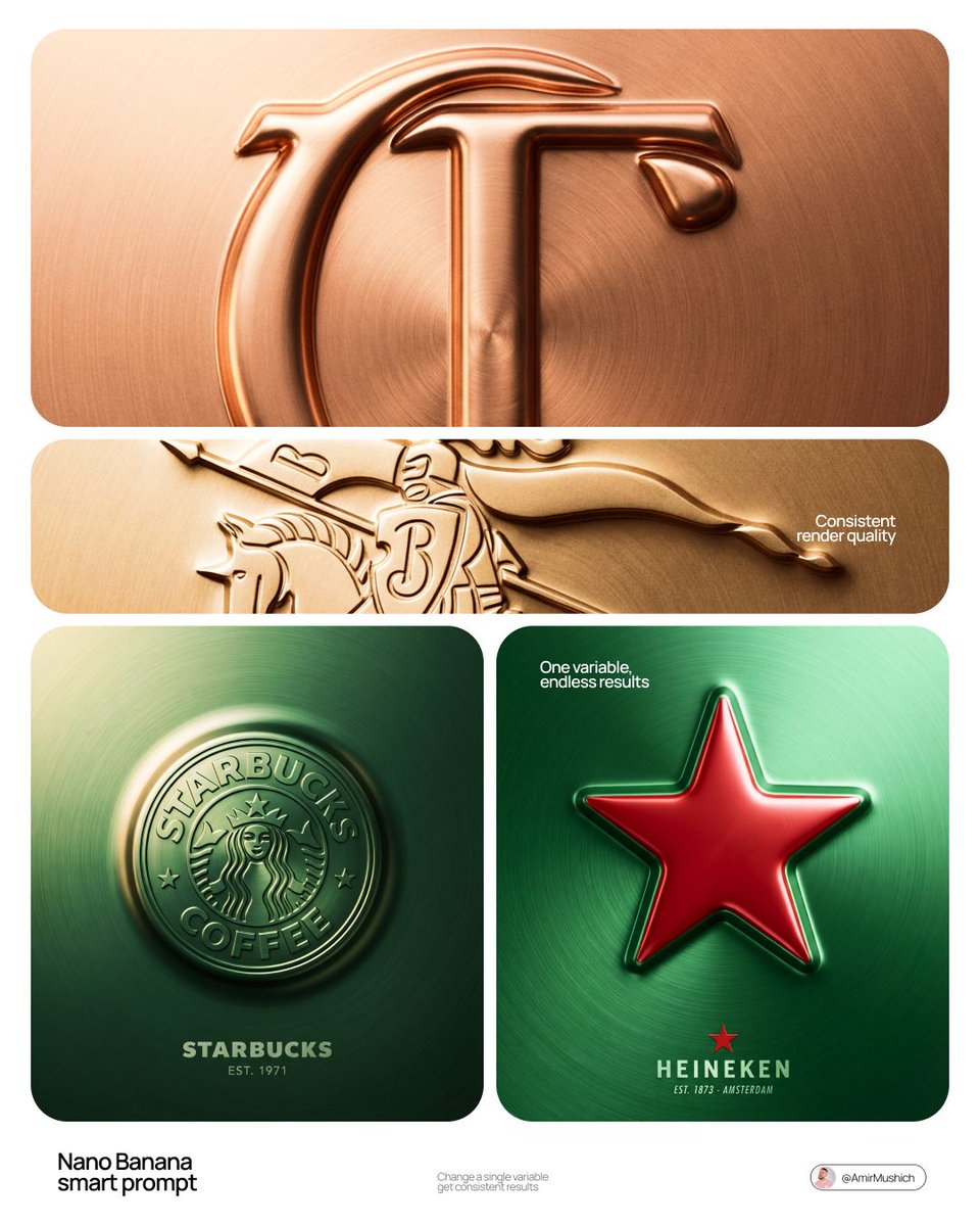 https://t.co/BTd7qaPIBp 将 [BRAND NAME] 替换为你的品牌名称，将 [COLOR] 替换为你偏好的金属色调。 扮演一名资深 CGI 艺术家。创建…