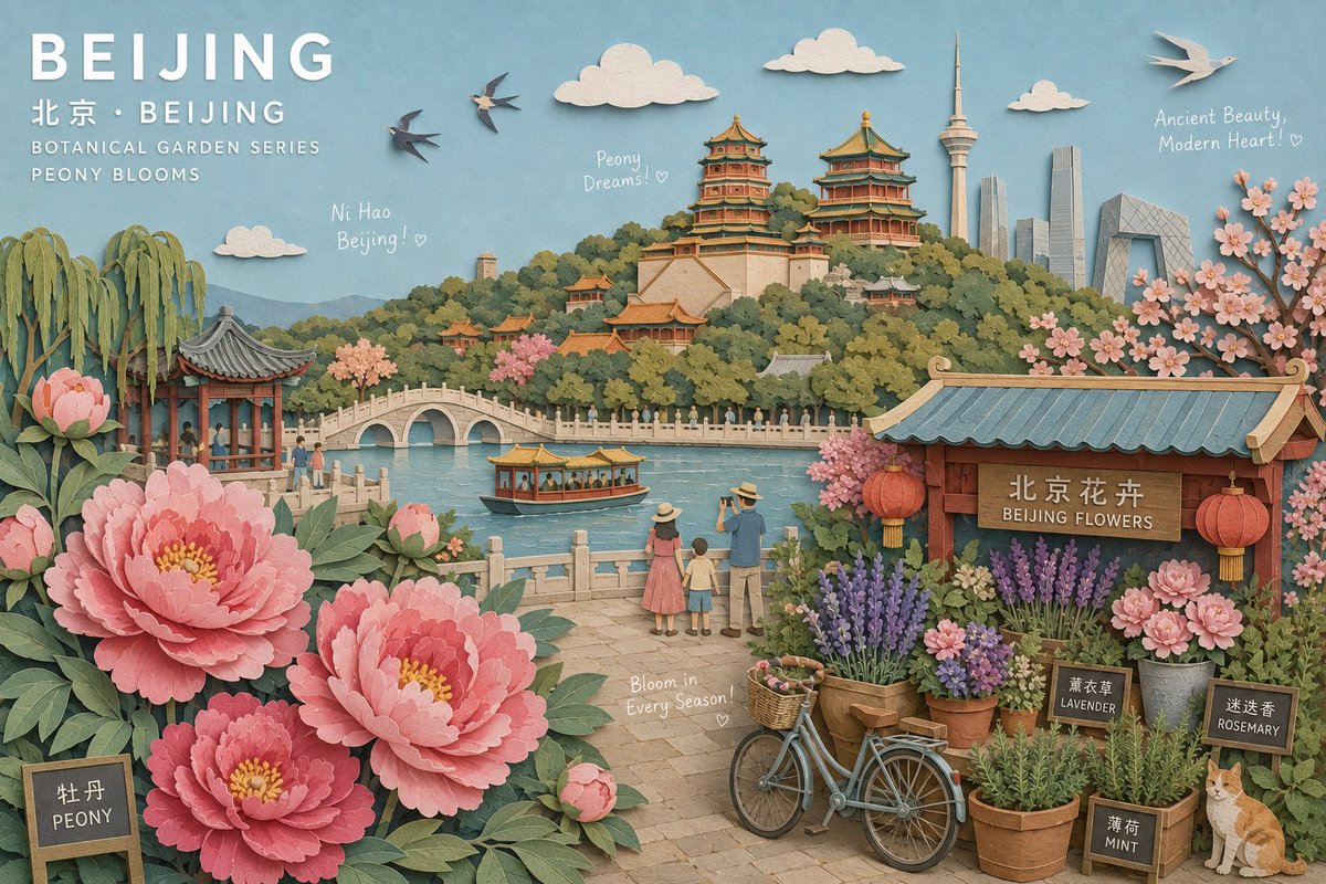 GPT image 2 在 chatGPT 上 提示词 创作一张博物馆品质、手工打造的 3D 纸质拼贴植物主题旅行海报，将 [城市/地点]、[国家] 重新构想为梦幻的 [植物主题…