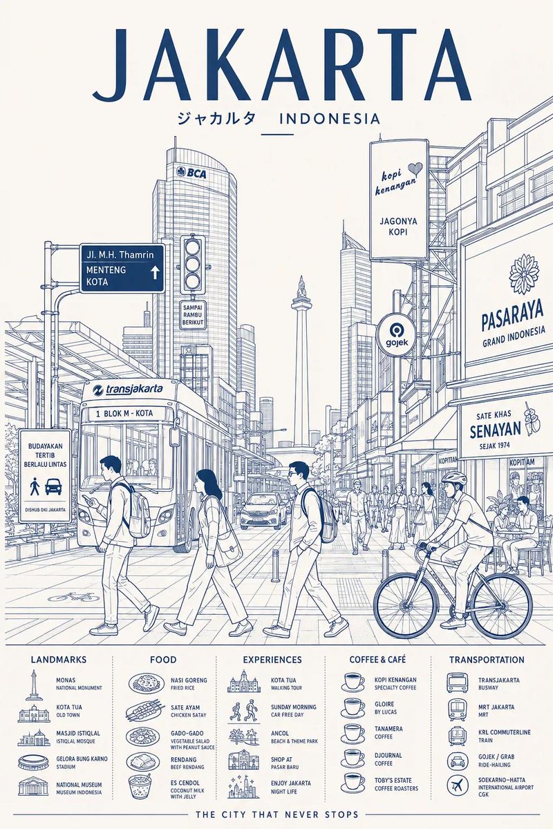 创建一张超高分辨率的极简线条艺术旅行海报，主题为 [DESTINATION]，将这座城市描绘为时尚的日常都市场景，而非游客明信片。 核心构图： - 中央构图展示这座城市最具标志性…