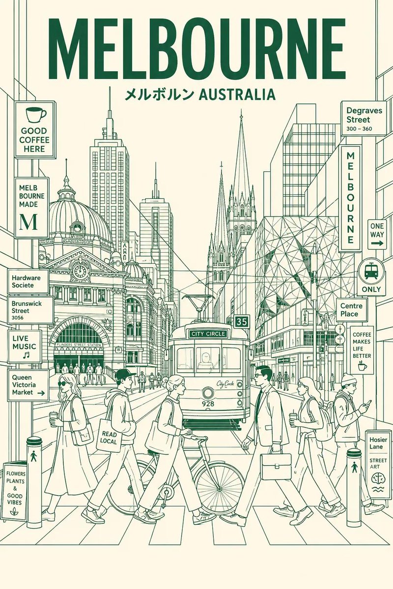 创建一张超高分辨率的极简线条艺术旅行海报，主题为 [DESTINATION]，将这座城市描绘为时尚的日常都市场景，而非游客明信片。 核心构图： - 中央构图展示这座城市最具标志性…