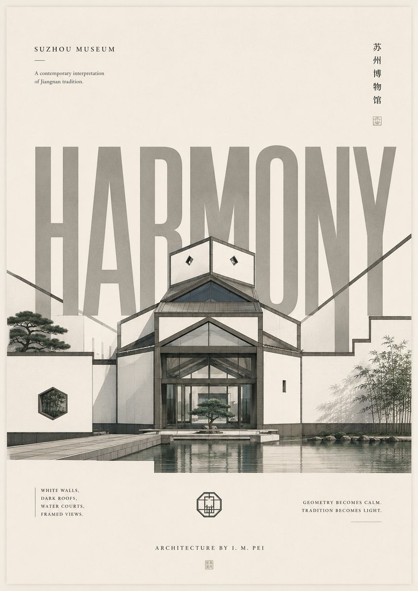 https://t.co/brMLpsKwtv 选择一座著名的建筑地标[建筑名称]作为主题，创作一张高端极简风格的海报。 在画面中央放置该建筑的插画表现。在背景中以巨大粗体的展示…