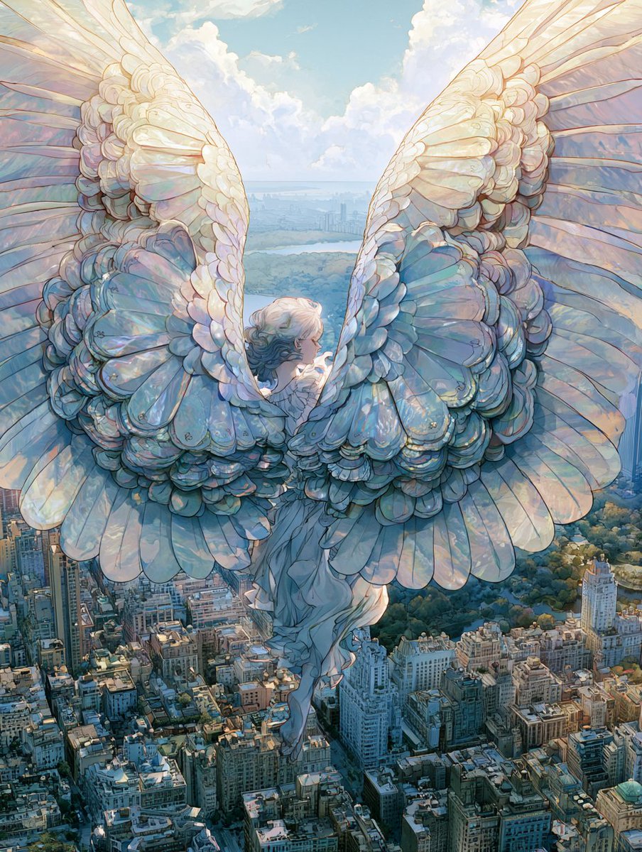 🕊提示词挑战!!✨ 借用了苍月老师的提示词♪ 「 水之天使 」 🌈彩虹 × 真实 顺便也投稿到 #AI原貌 (#AIありのまま) 展♪ 让位于中央公园喷泉的「…