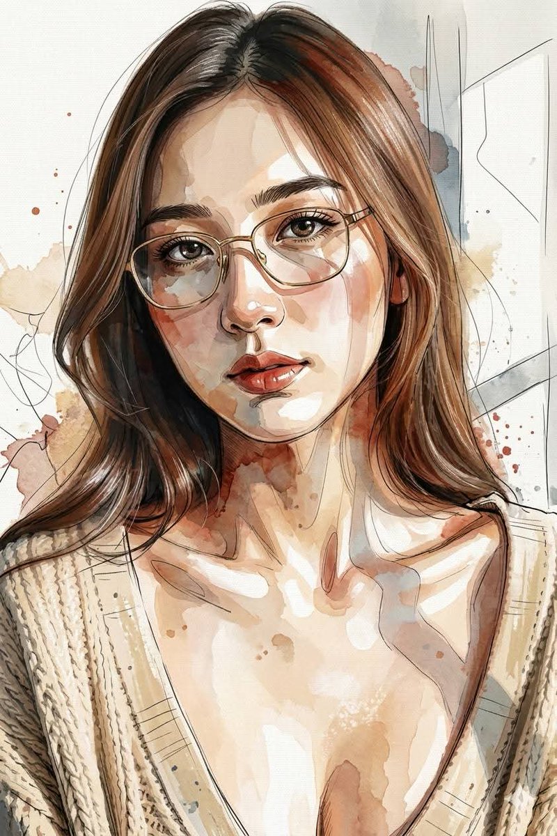 水粉融合 Created with Google Gemini nano banana pro Prompt ↴ 富有表现力的混合媒介肖像插画，绘画性水彩与水粉融合，松散却可控的…