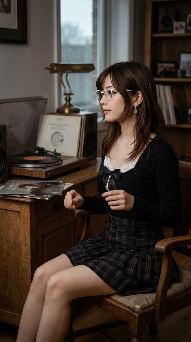 创作一张超写实编辑风格的人像照片，主角为一位20岁的日韩女性：白色细框眼镜，正常佩戴于面部，镜片对齐双眼；佩戴小巧水滴形宝石耳钉，精致低调的微光；自然基础体型，目测身高约160-…