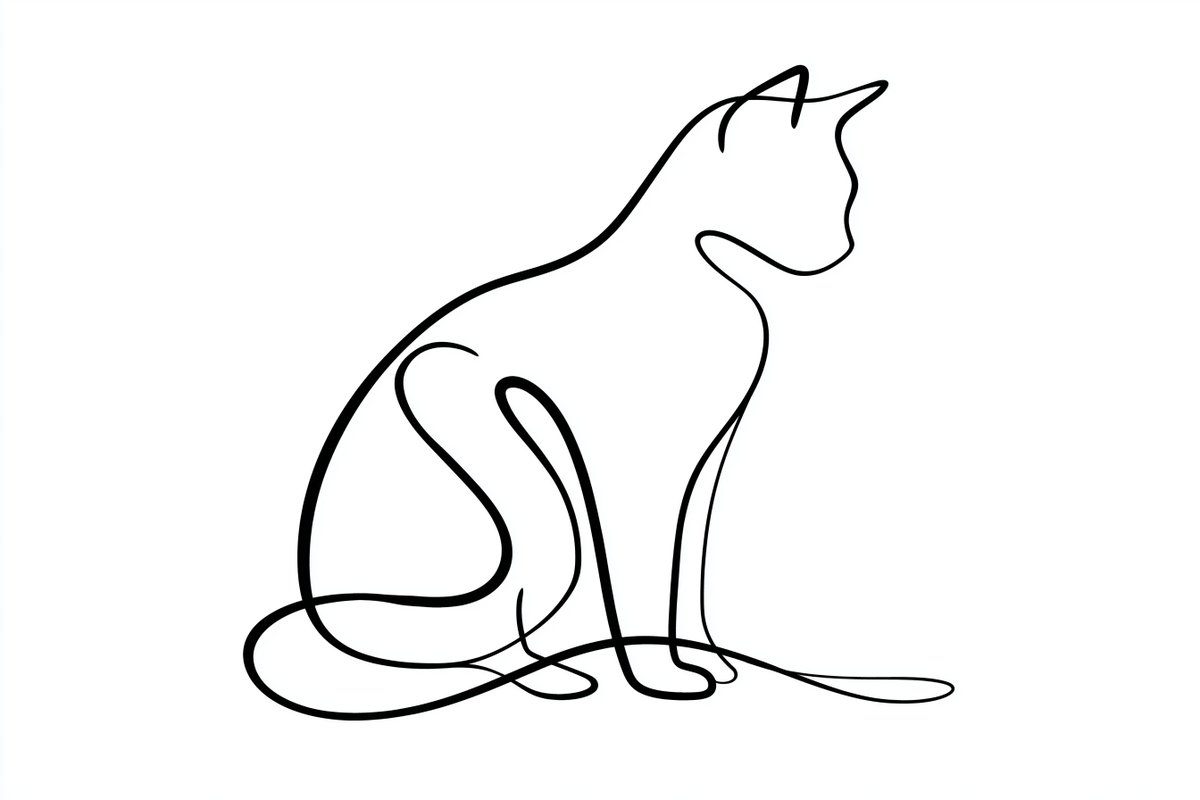 一幅极简风格的连续线条画[subject]（主题），以干净的二维平面矢量风格绘制。在纯白色背景上用一条连续的[color]（颜色）线条勾勒。无填充、无阴影、无纹理、无多余细节。简…