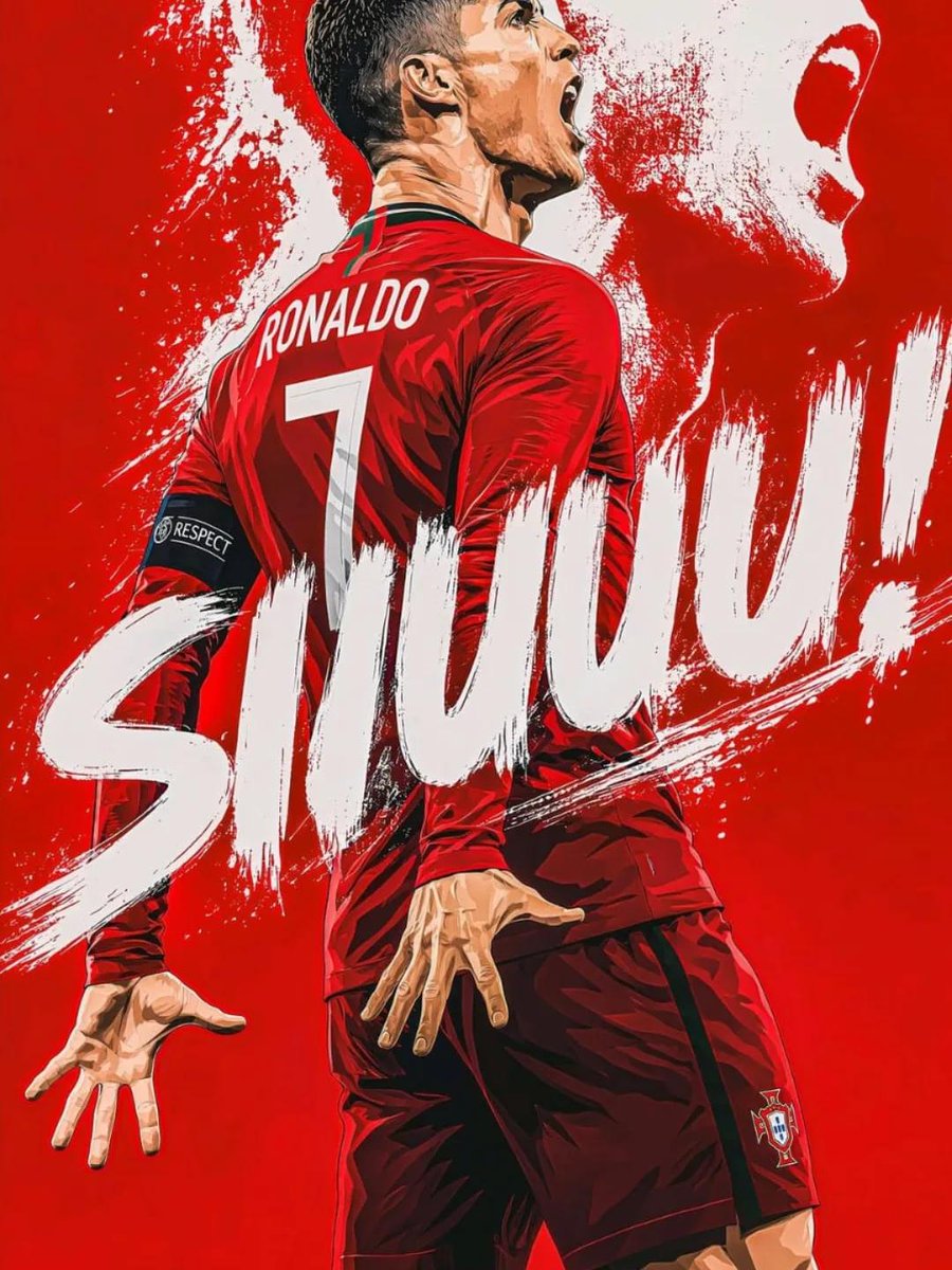 C罗（Cristiano Ronaldo）启发传奇足球海报，超精细数字插画，英雄式仰视目光，强烈坚定的表情，特写肖像主导构图，动态泼溅颜料与墨水质感，复古做旧海报美学，葡萄牙红、…