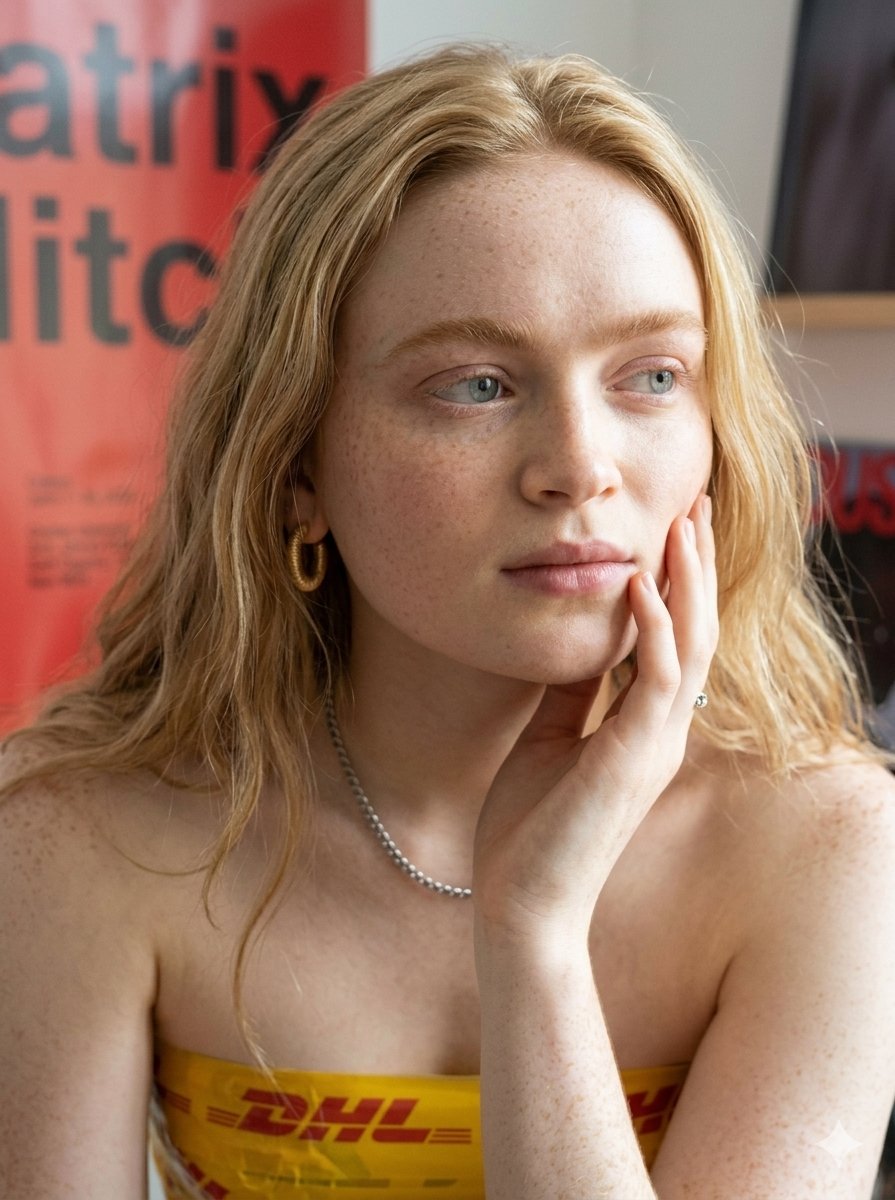 { "subject": { "gender": "女性", "facial_features": "白皙的肌肤,轮廓分明的下颌线,俏皮的表情,微笑时一只眼睛闭着眨眼,柔和的粉色…
