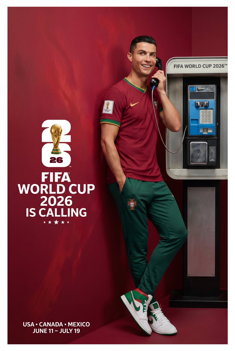 创作一张超高端的2026年国际足联世界杯全球广告宣传海报，由克里斯蒂亚诺·罗纳尔多代表葡萄牙出镜。画幅比例必须为4:5。最终图像必须看起来像由世界顶级体育时尚…