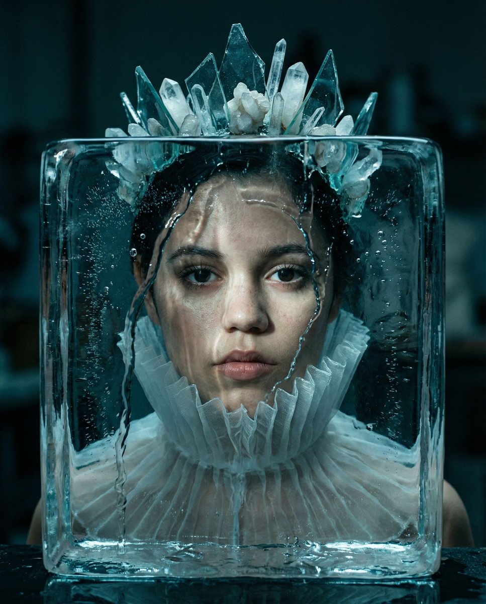 { "vibe_title_en": "Frozen Mirage", "master_prompt": "一张超写实的微距电影感照片，使用哈苏 Hasselblad H6D-1…