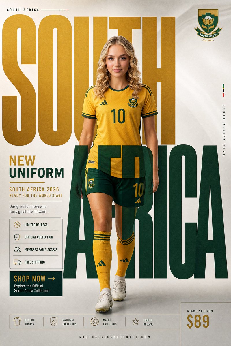 今晚谁会赢?你是支持墨西哥队还是南非队? GPT Image 2 Prompt SOUTH AFRICA NATIONAL TEAM "NEW UNIFORM" FORMAT U…