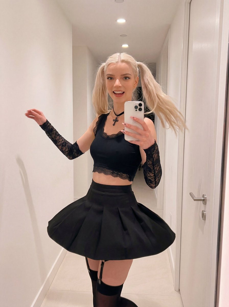 { "type": "mirror_selfie", "description": { "subject": { "identity": "young woman, 100% i…