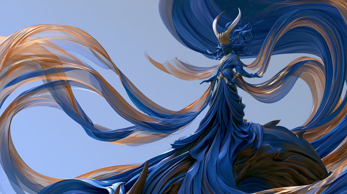 [LEGENDARY_FIGURE] 威临 [CREATURE/BEAST]，以光滑的体积感三维编辑插画风格呈现，巨大而半透明的丝绸缎带极光形态以 [COLO…