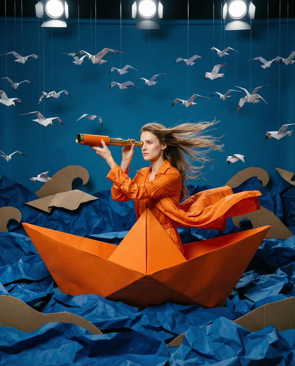 { "vibe_title_en": "Kinetic Paper Sea", "master_prompt": "高端编辑级、高预算实体特效超现实主义镜头。宏大对称居中构图:主…