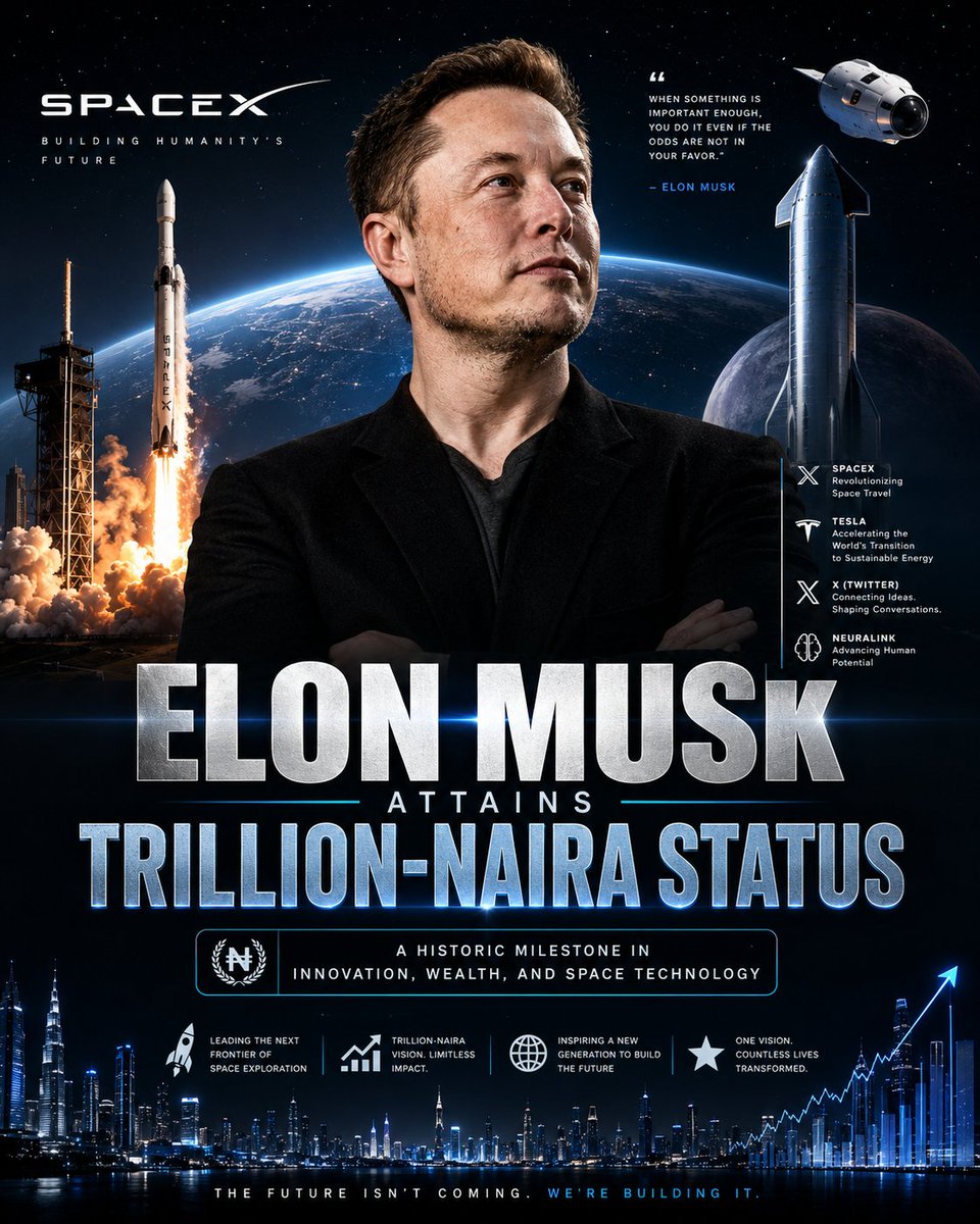 制作一张大胆、电影感十足的 SpaceX 成就海报，以 Elon Musk（埃隆·马斯克）为主角。画面中，Elon Musk 自信地站立在未来感十足的太空科技…