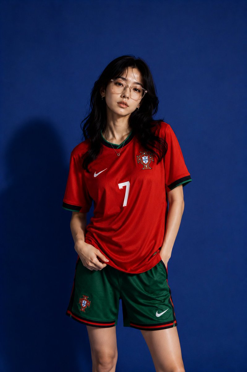 创作一组高级运动时尚风格的编辑大片照片，灵感来源于2026年国际足联世界杯（FIFA World Cup 2026）的热烈氛围。画面中是一位美丽的年轻日本/韩国女性（20岁出头）…