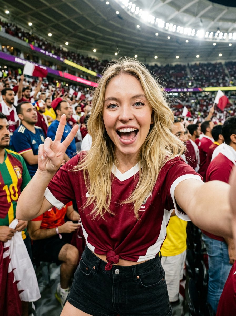 为卡塔尔加油 🇶🇦 FIFA世界杯 Sydney Sweeney、Madlyen Cline 与 Ana de Armas Nano Banana 2 via…