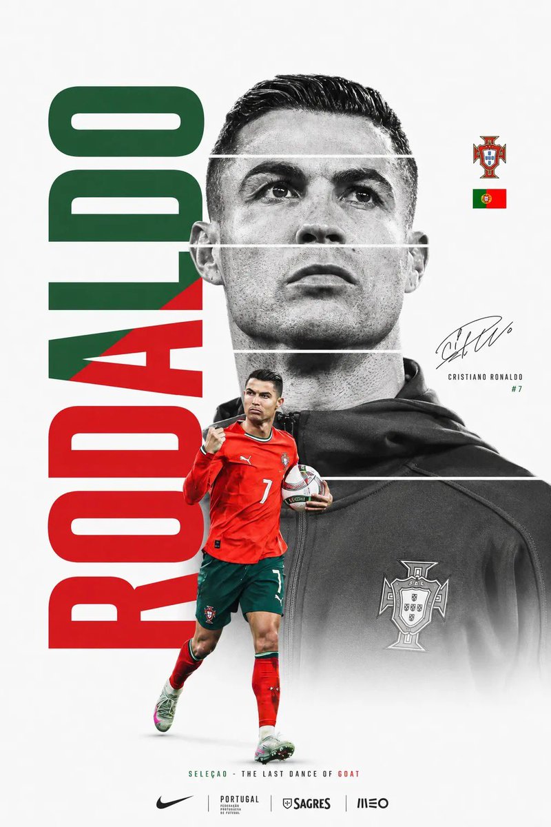 设计一张高端 FIFA 世界杯海报,以一位传奇足球巨星为主题。极简白色背景,占据画面大部分的巨型单色人物特写肖像。肖像被切分成若干水平条块,条块之间留有细窄的白色间隙,营造出现代…