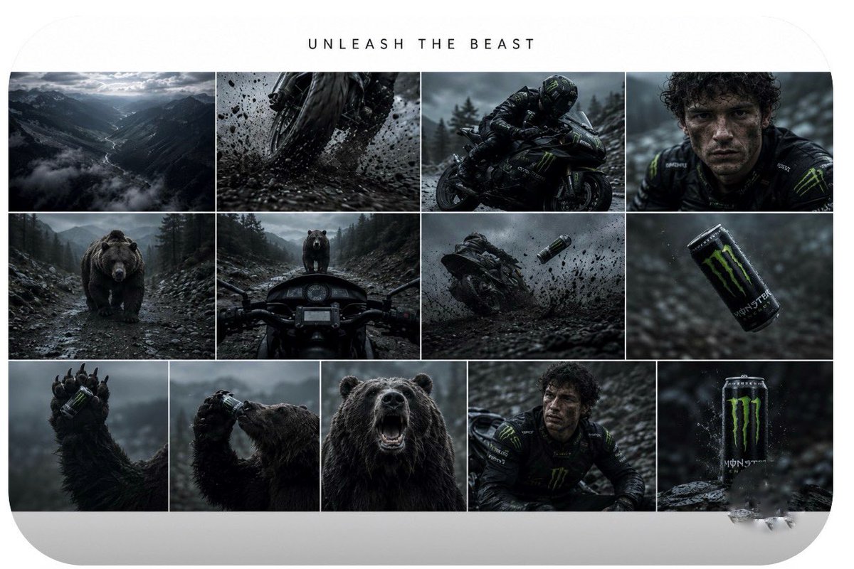 ### Seedance 2.0 — 15秒 Monster Energy“UNLEASH THE BEAST”广告 **画幅比：** 9:16 竖屏 **时…