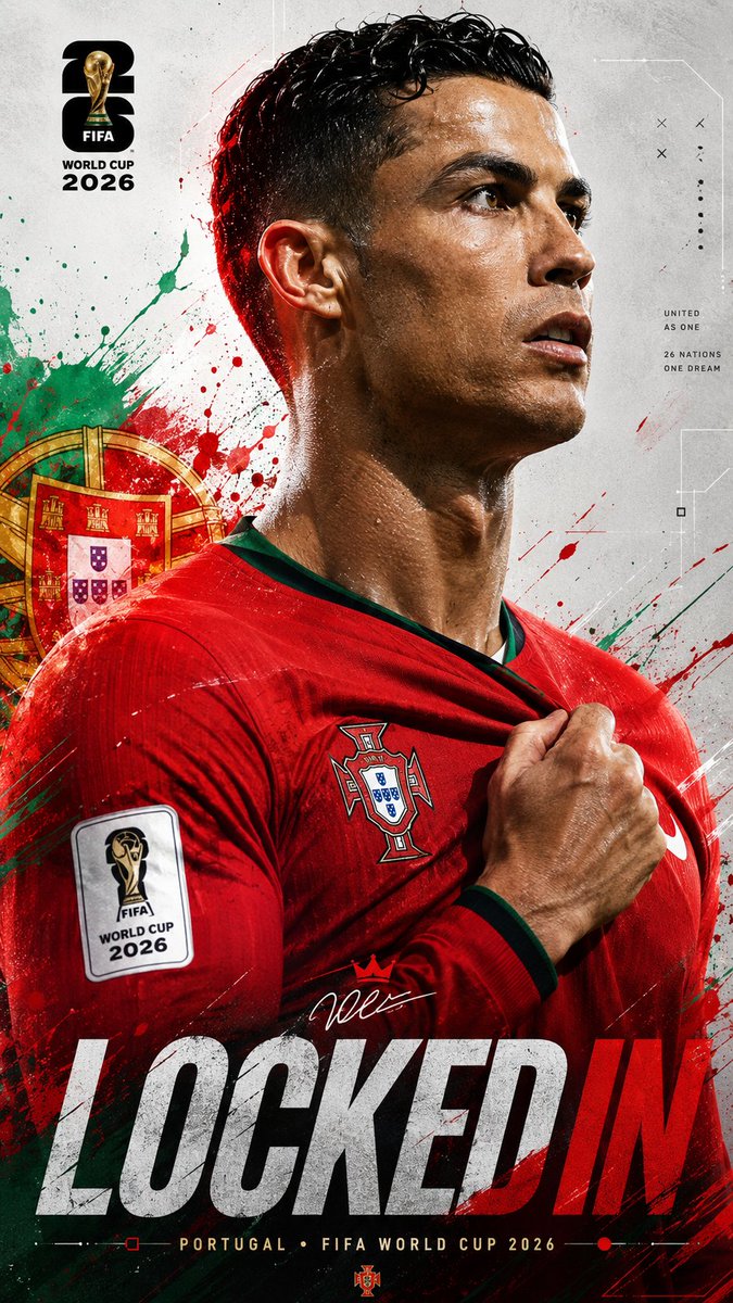 { "title": "通用 FIFA 2026 世界杯 “Locked In” 海报", "aspect_ratio": "9:16", "style": "超现实电影级体育海…