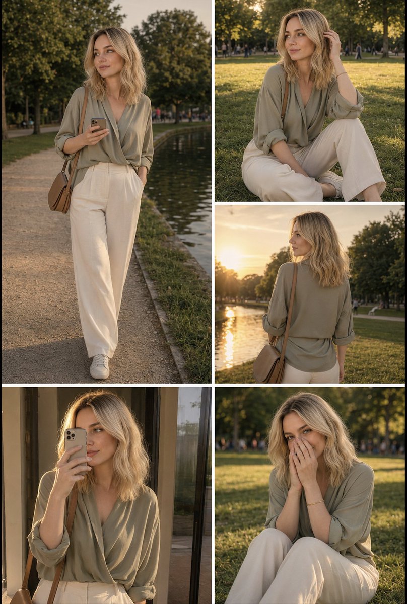 以上传的图片作为女性的身份参考来源。 所有五帧画面中的女性必须毫无疑义地与参考图中的完全相同。面部身份一致性优先于造型、构图、服装准确性、场景与艺术诠释。 严格保留她的面部身份、…