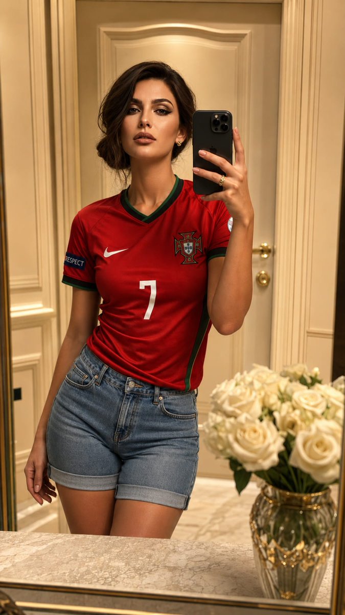 超写实奢华镜⾃拍照,与参考图像中为同一位年轻女性,精确保留她的面部特征,包括面部结构、五官、比例、肤⾊、发型特征和整体外观。她站在精致高端室内空间中一扇高大优雅的门前,环境配有温…