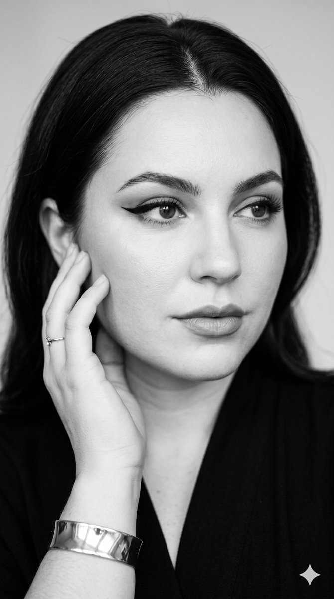 { "image_type": "black_and_white_editorial_portrait", "creative_direction": { "genre": "f…