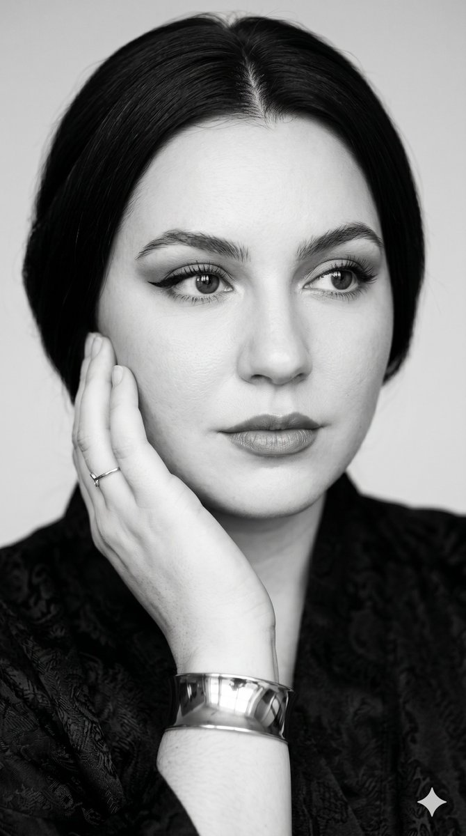 { "image_type": "black_and_white_editorial_portrait", "creative_direction": { "genre": "f…