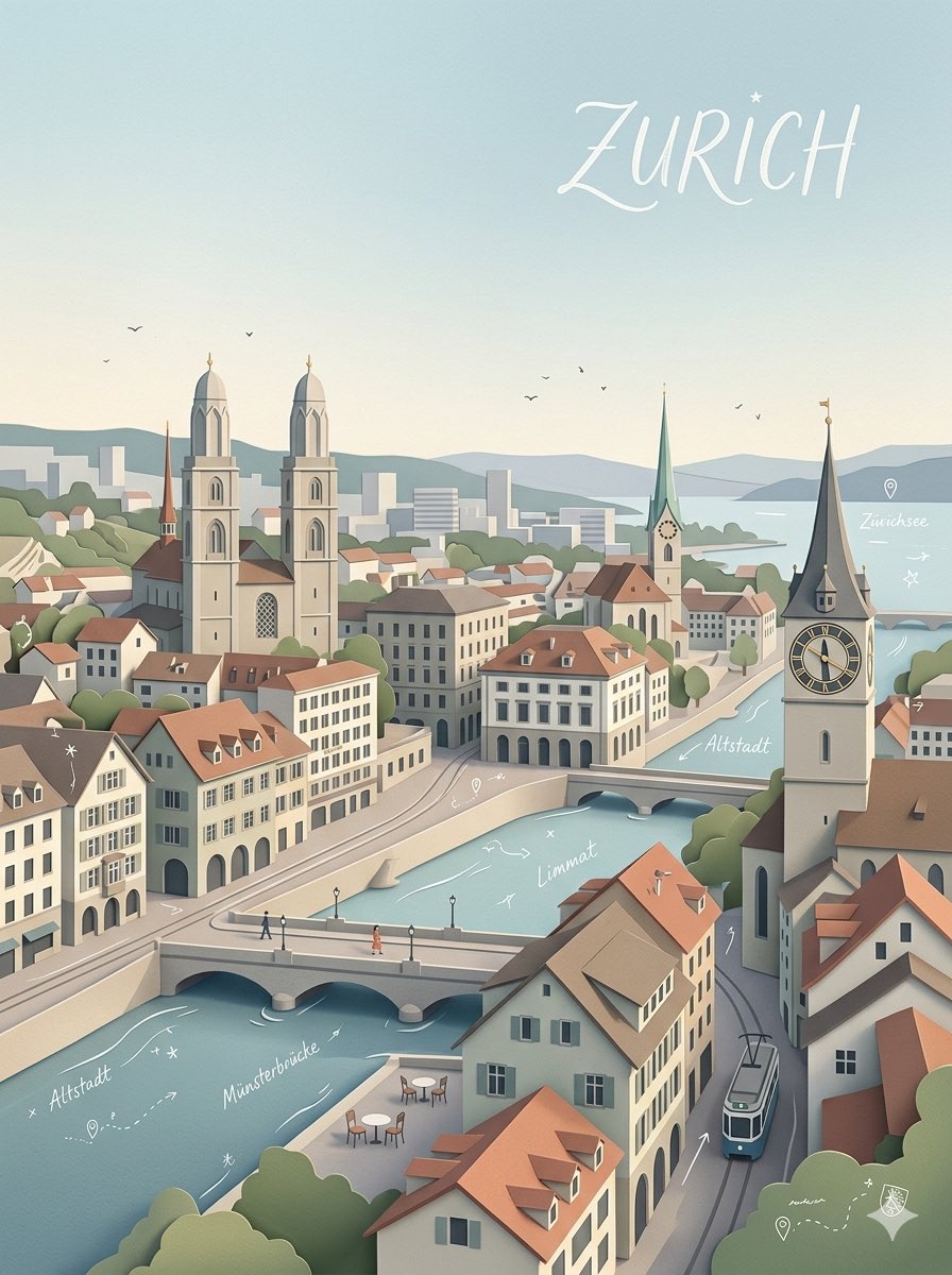 创作一幅高品质商用级竖版 3:4 分层剪纸拼贴插画，主题为 [CITY]（[COUNTRY]），展现这座城市历史底蕴与当代都市身份和谐共生的面貌。 请自动选择一个真实可信的视角…