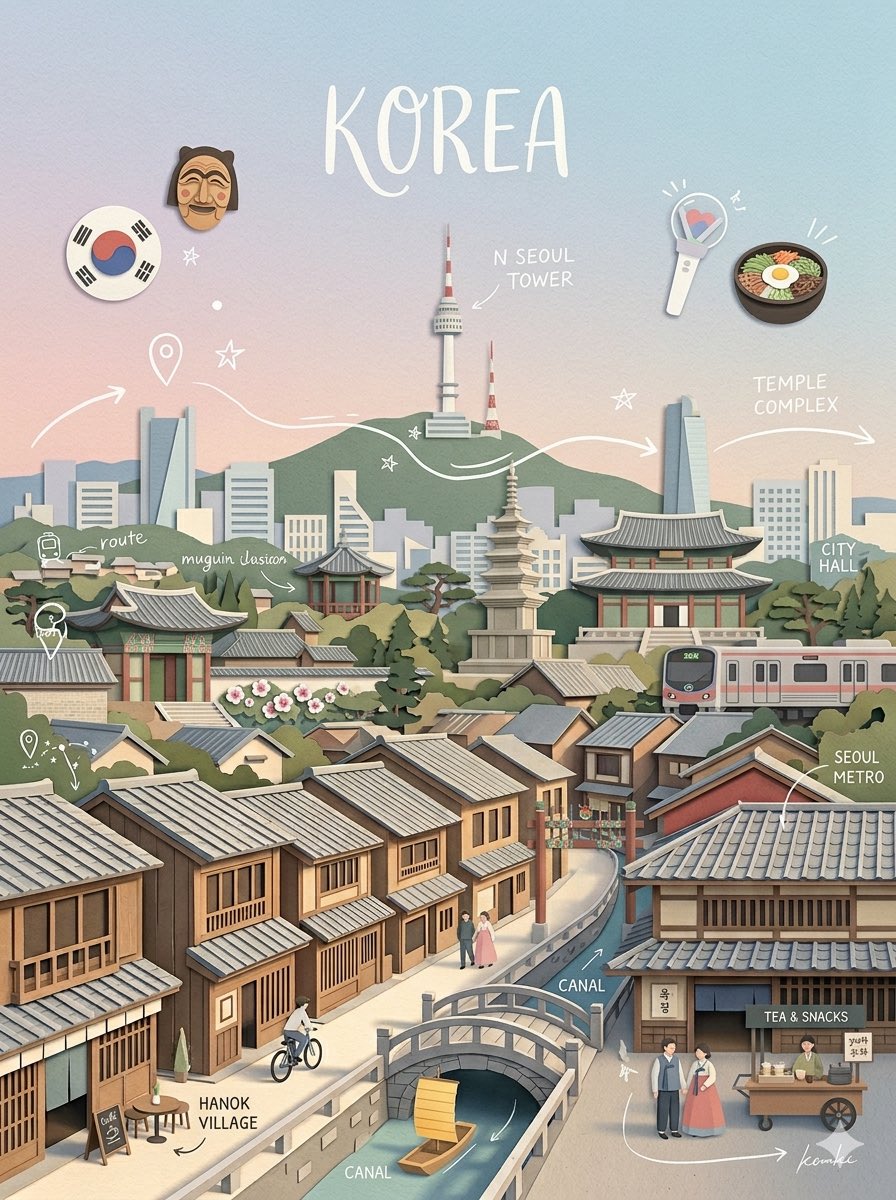 创作一幅高品质商用级竖版 3:4 分层剪纸拼贴插画，主题为 [CITY]（[COUNTRY]），展现这座城市历史底蕴与当代都市身份和谐共生的面貌。 请自动选择一个真实可信的视角…