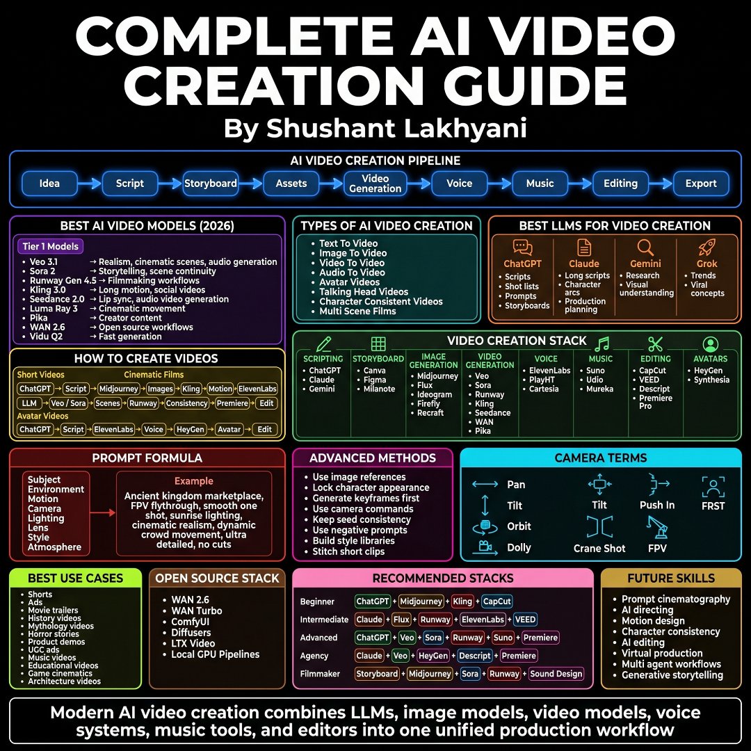 大多数人都在使用 AI 视频工具。但很少有人知道如何搭建一套完整的 AI 视频制作流水线。 随机剪辑和电影感内容之间的差别，就在于工作流。 这是一份完整的 A…
