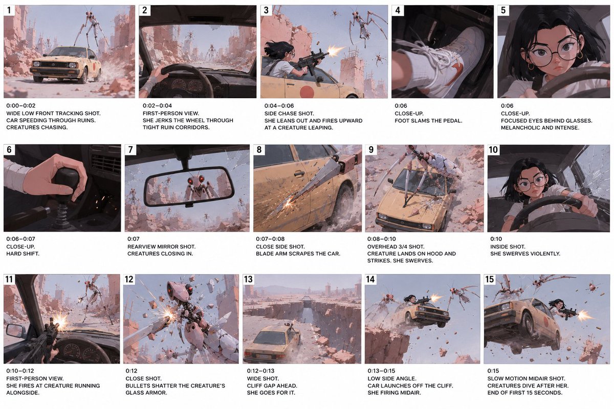 希登斯（Seedance）提示词 1： 使用@图片2作为故事板，不渲染数字、文字或箭头 女孩使用@图片3的主角。 螳螂生物使用@图片1。 风格：柔和粉彩风格化…