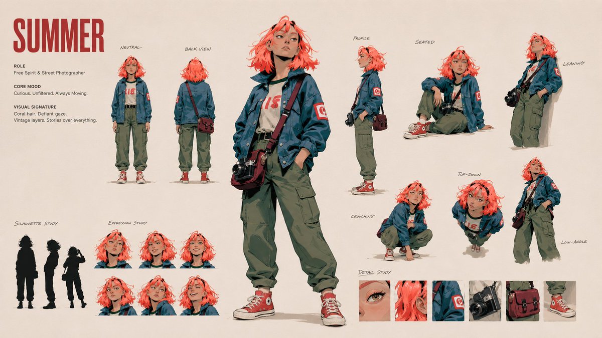 创作一幅艺术化的 16:9 角色身份识别板（CHARACTER IDENTITY BOARD）。 以图像 A 作为主体与视觉媒介。姓名：Clara。固定耳机。（请根据需要修改此行…