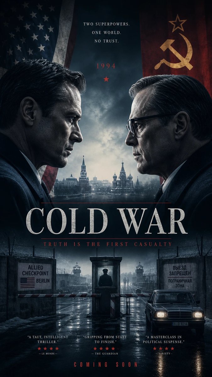 为电影《冷战》(Cold War) 打造一张电影感十足的电影海报，采用传奇国际海报设计师的风格——戏剧级品质、高度张力、世界级完成度。 完整提示：https://t.co/n9W…