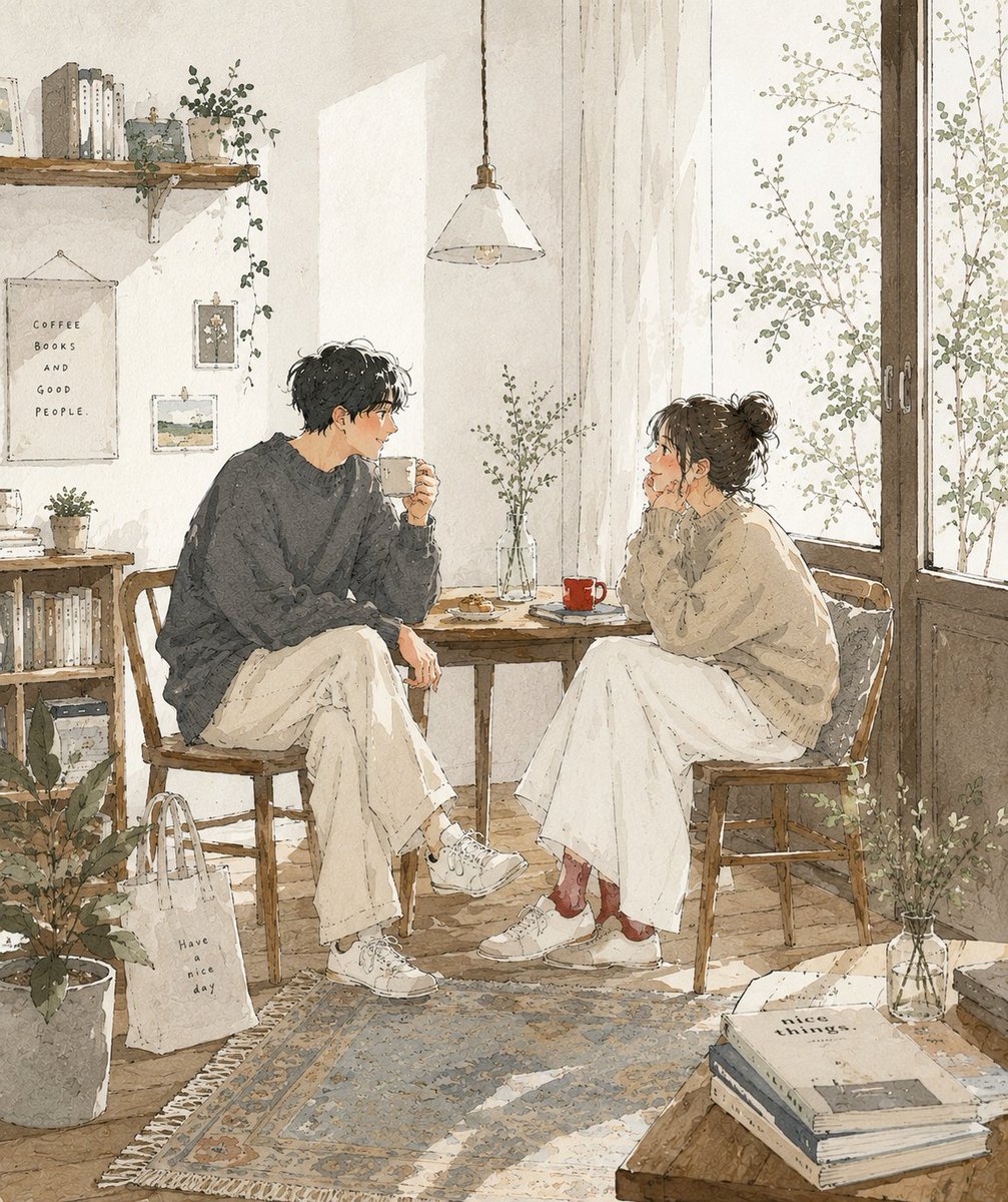 创作一幅精致的当代日本生活方式插画，营造温馨的日常生活氛围。 艺术风格 手绘钢笔素描插画，细腻富有表现力的线条，宽松不完美的轮廓，极简编辑艺术风格，柔和的水彩晕染，隐约的纸质纹理…