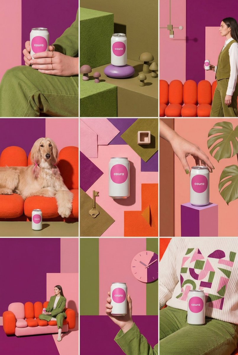 为这款产品设计一个 9 图 Instagram 主页，保持 [相同的美学风格]。使用多样化的地点、角度和构图 —— 融入人物、动物、自然和不同的环境，同时保持视觉风格的统一。 提…