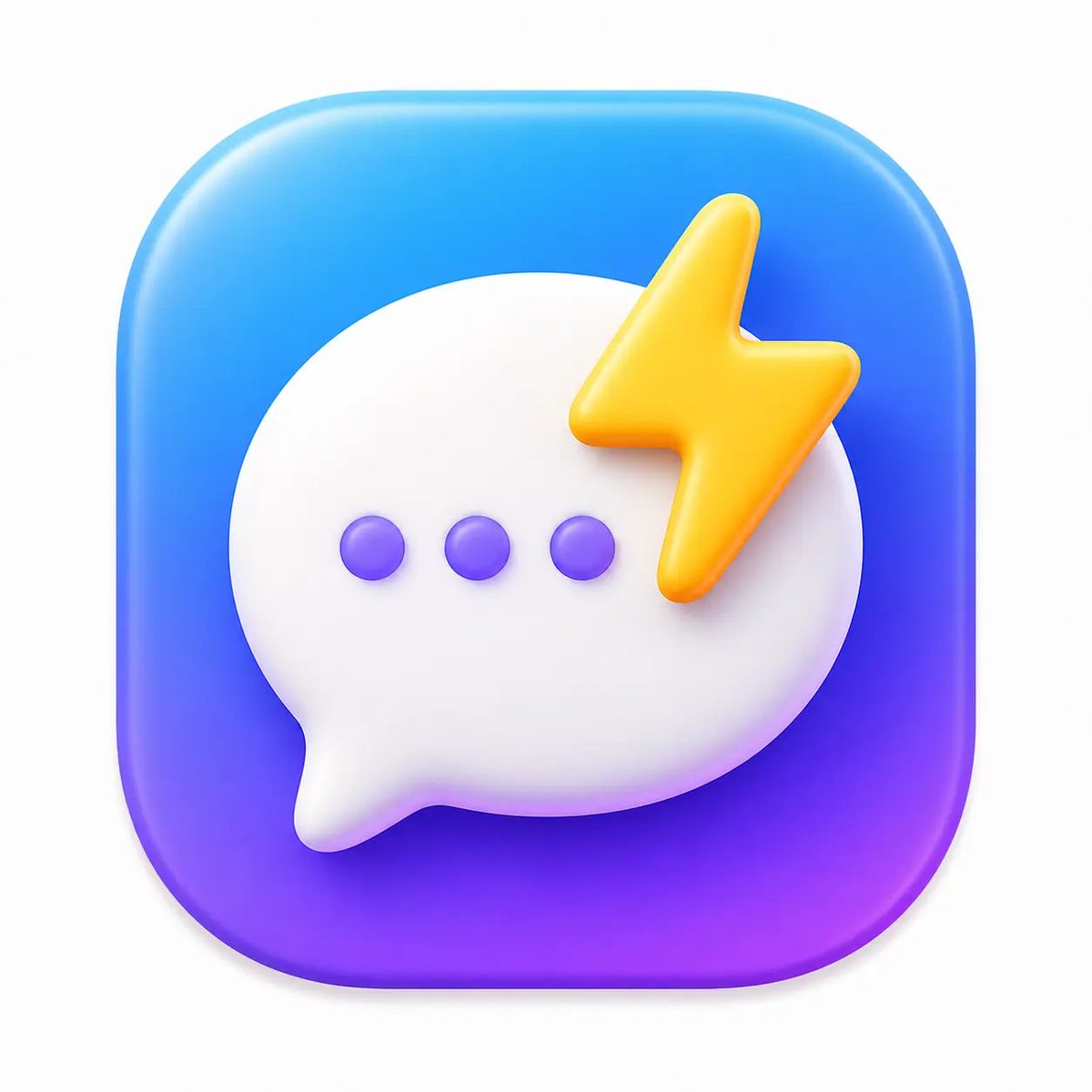 为一款名为 'Flash Chat' 的应用设计一个 macOS App Store 图标。单个圆角矩形图标,边角平滑连续圆润,居中放置在带内边距的白色画布上,填充画布约 80%…