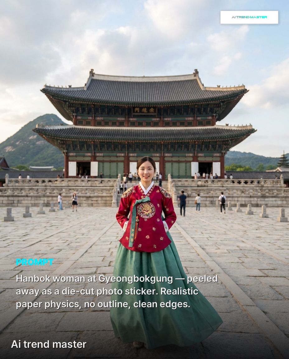 韩国文化遗产,以病毒式传播的AI提示词形式焕新呈现 ✨🇰🇷 今日主题:韩服"照片剥离"效果 + 由微型工匠打造的螺钿漆器盒。向左滑动查看原图与完整提示词 👇 — 提示词 A —…