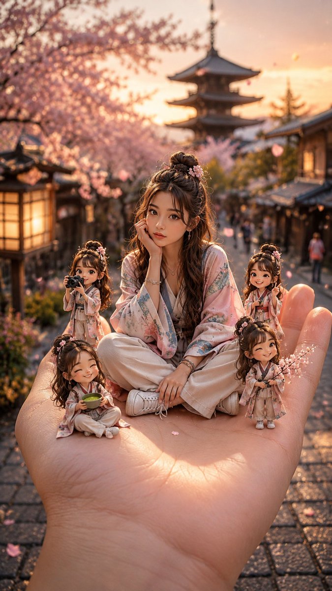京都微缩樱花梦 小世界，大想象。 GPT Image 将京都变成了一场可握在掌心的梦境。 提示词 创建一个全新、适合病毒式传播的奇幻旅行图片，比例为 9:16 竖版格式。 主题…