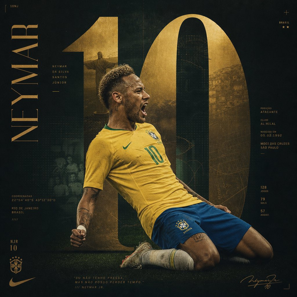 创建一个屡获殊荣的 Behance 体育海报，以 Neymar Jr.（内马尔）为主题，由顶级创意机构设计，如 Vasjen Katro、Zidart、Abd…