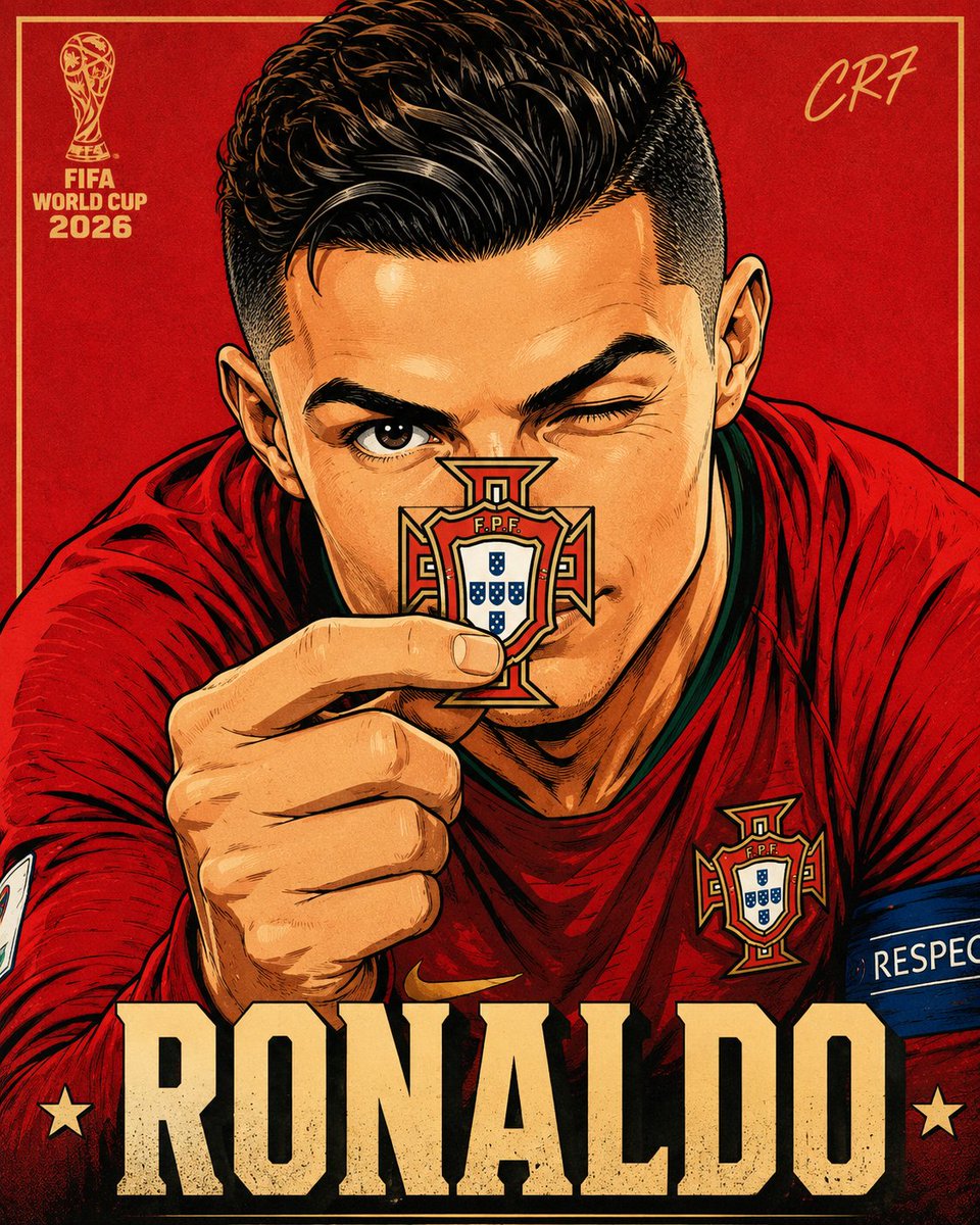 超精细 FIFA 2026 世界杯 波普艺术动漫插画，主体为 [SUBJECT]，特写肖像，身体前倾，左眼眨眼，右眼直视观众，左手拿着一枚微型 [COUNTRY LOGO / E…