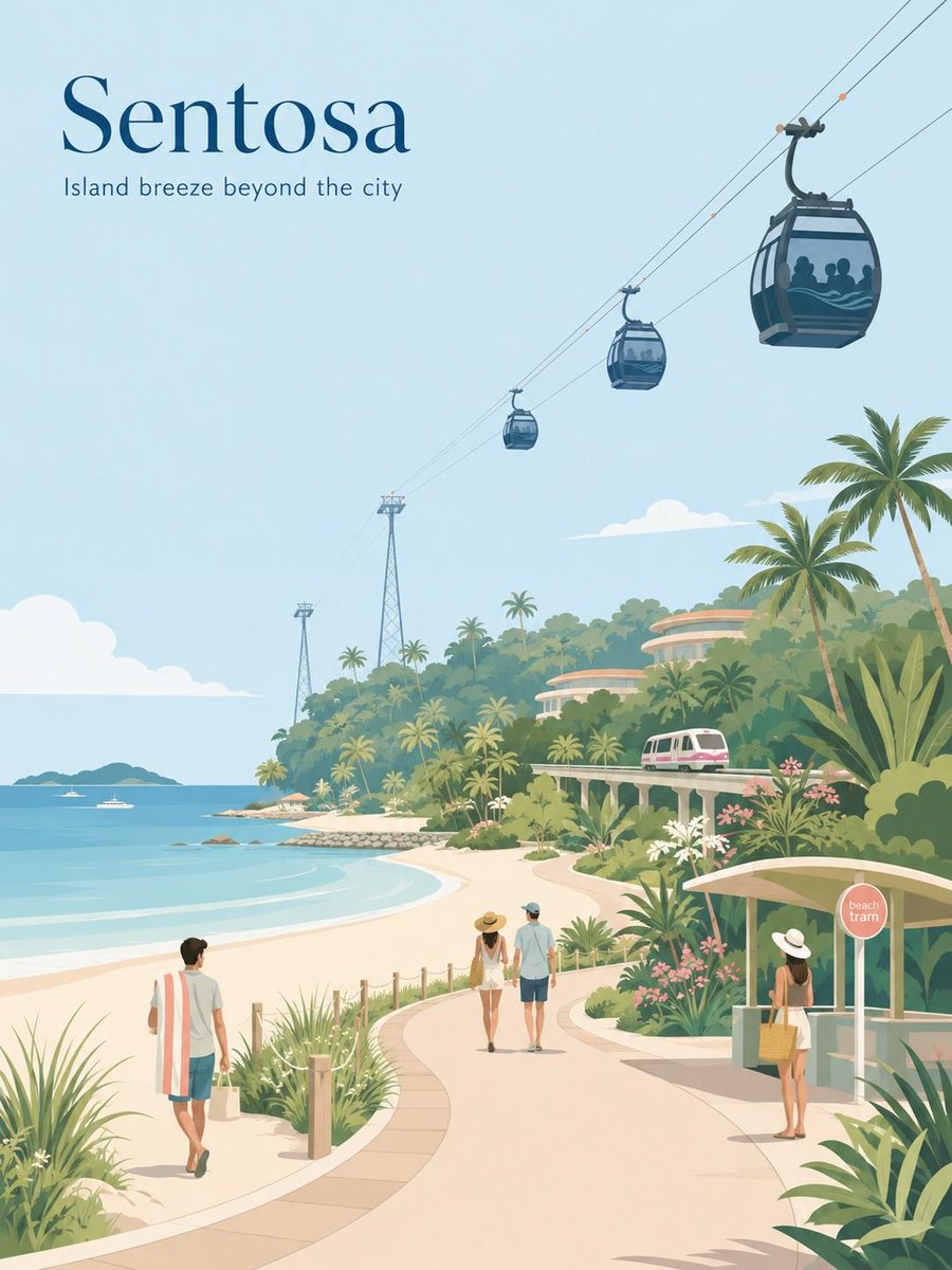 创作一幅极简风格的复古旅行海报插画，主题为[CITY / DESTINATION]（城市/目的地），灵感来自现代编辑型旅游艺术和日本旅游杂志封面。使用柔和的粉彩色调、干净的矢量风…