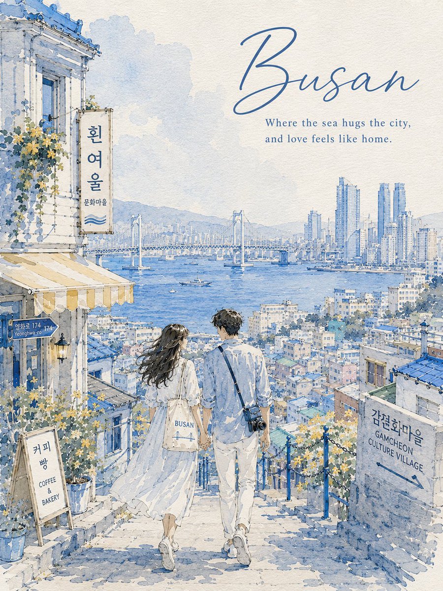 在带有纹理的手工水彩纸上，创作一幅 3:4 纵向水彩城市速写旅行海报。 城市输入： [CITY NAME] 创作一个浪漫的日常场景，反映 [CITY NAME] 真实的建筑、地标…