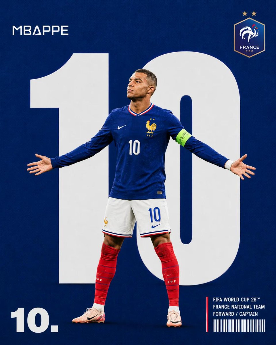 创作一张高级感 FIFA 世界杯球员海报,采用大胆极简的运动编辑美学。 主体: 一名全身职业足球运动员自信地站立在画面中央,双臂完全展开,微微仰头,表情坚定。球员身穿国家队官方球…