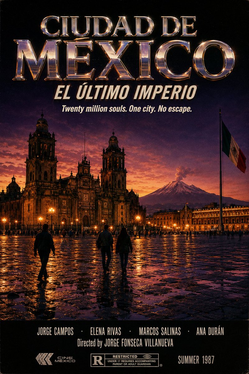 ciudad de méxico como un cartel de cine de los 80 que nunca existió. el zócalo…