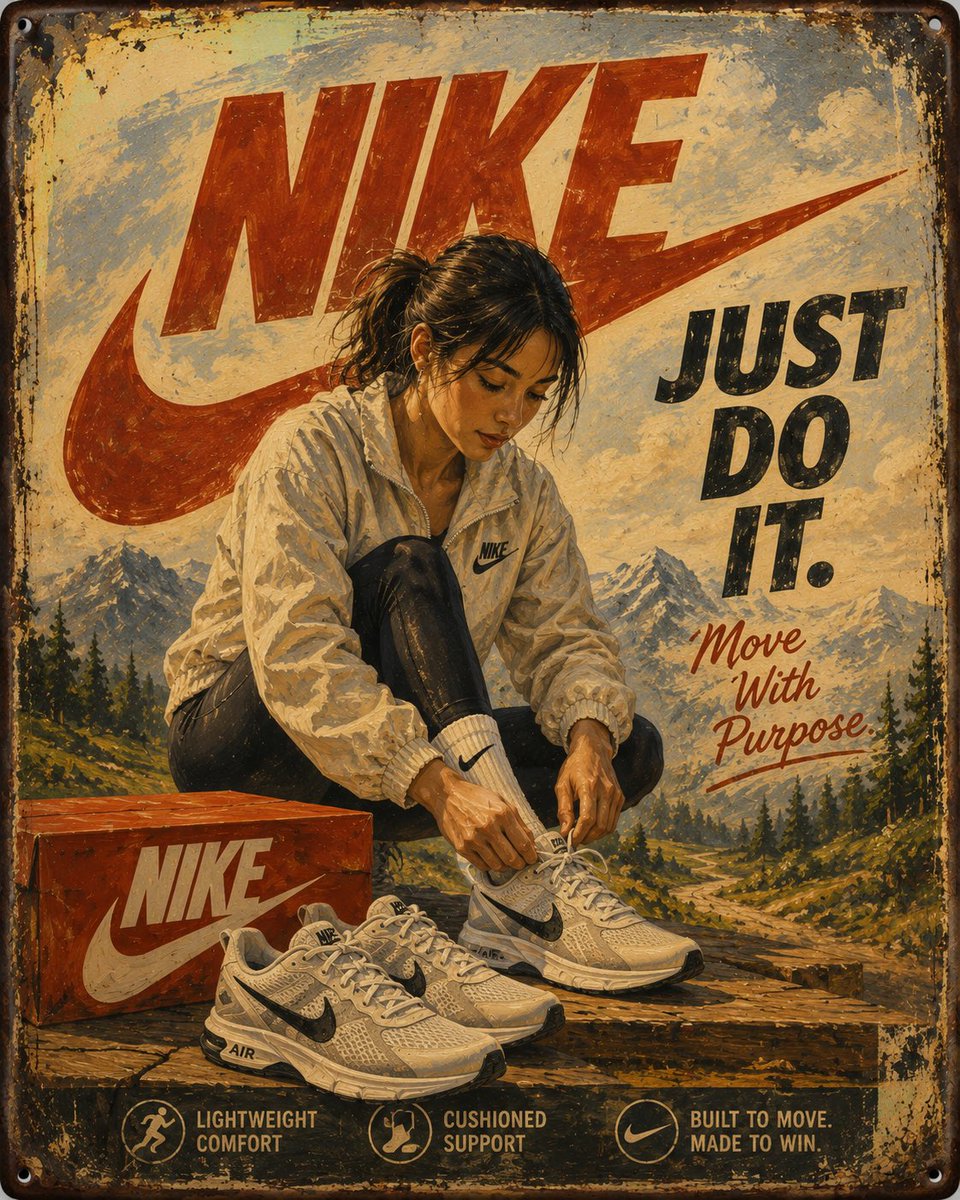 复古手绘广告海报，画面主体为[PRODUCT]，由[HUMAN]身着[CLOTHING]，以[POSE]的姿态出现，人物前方设有大型清晰可读的标题“[TITLE]”，下方配以较小…