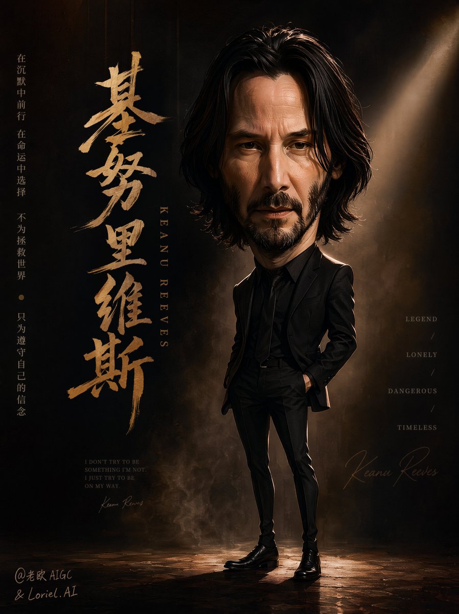 GPT- image 2 prompt👇 A premium stylized digital caricature poster of Keanu Reeves, oversi…