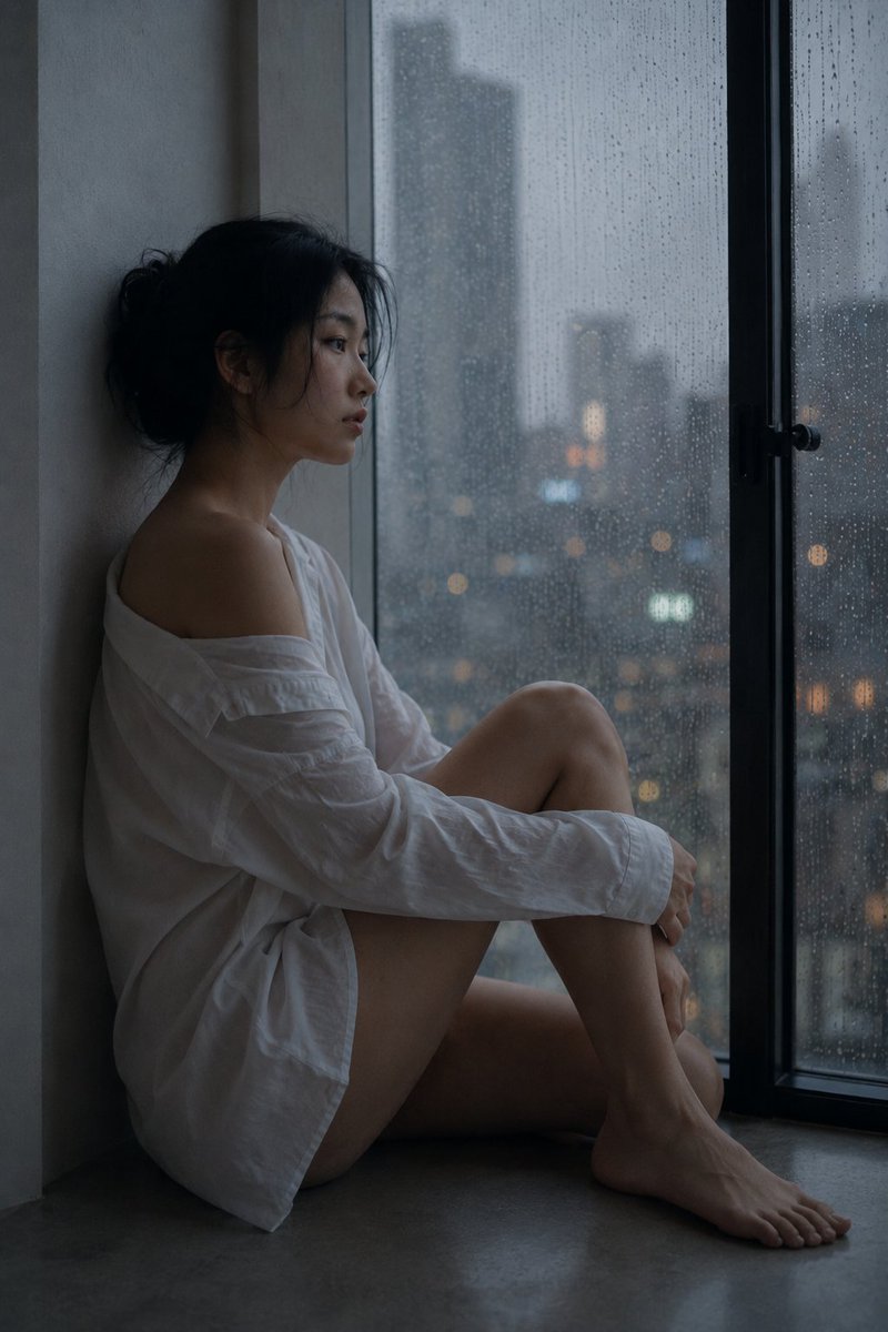 ChatGPT 上的 GPT Image 2 雨落在玻璃上,她的眼睛落在更远的地方 提示词⤵️⤵️⤵️ 使用50mm镜头、f/2.0光圈拍摄的中幅肖像。主体是一位二十岁出头的年轻…