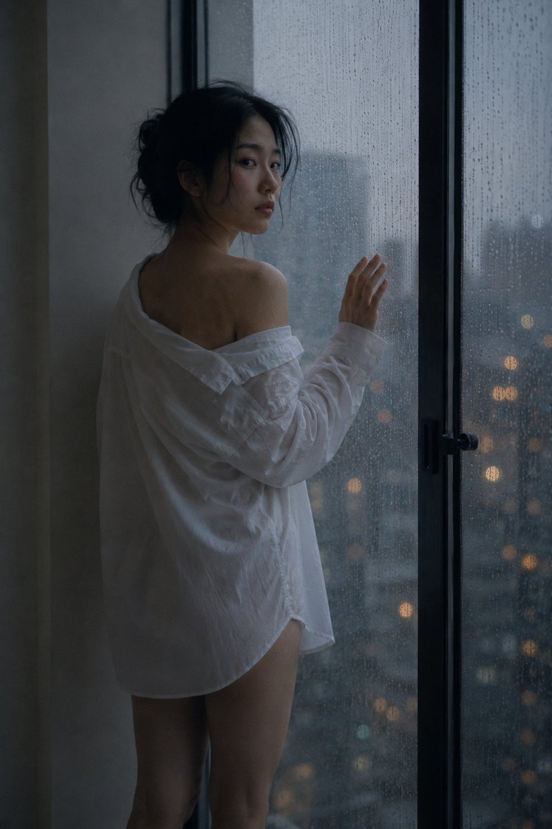 ChatGPT 上的 GPT Image 2 雨落在玻璃上,她的眼睛落在更远的地方 提示词⤵️⤵️⤵️ 使用50mm镜头、f/2.0光圈拍摄的中幅肖像。主体是一位二十岁出头的年轻…